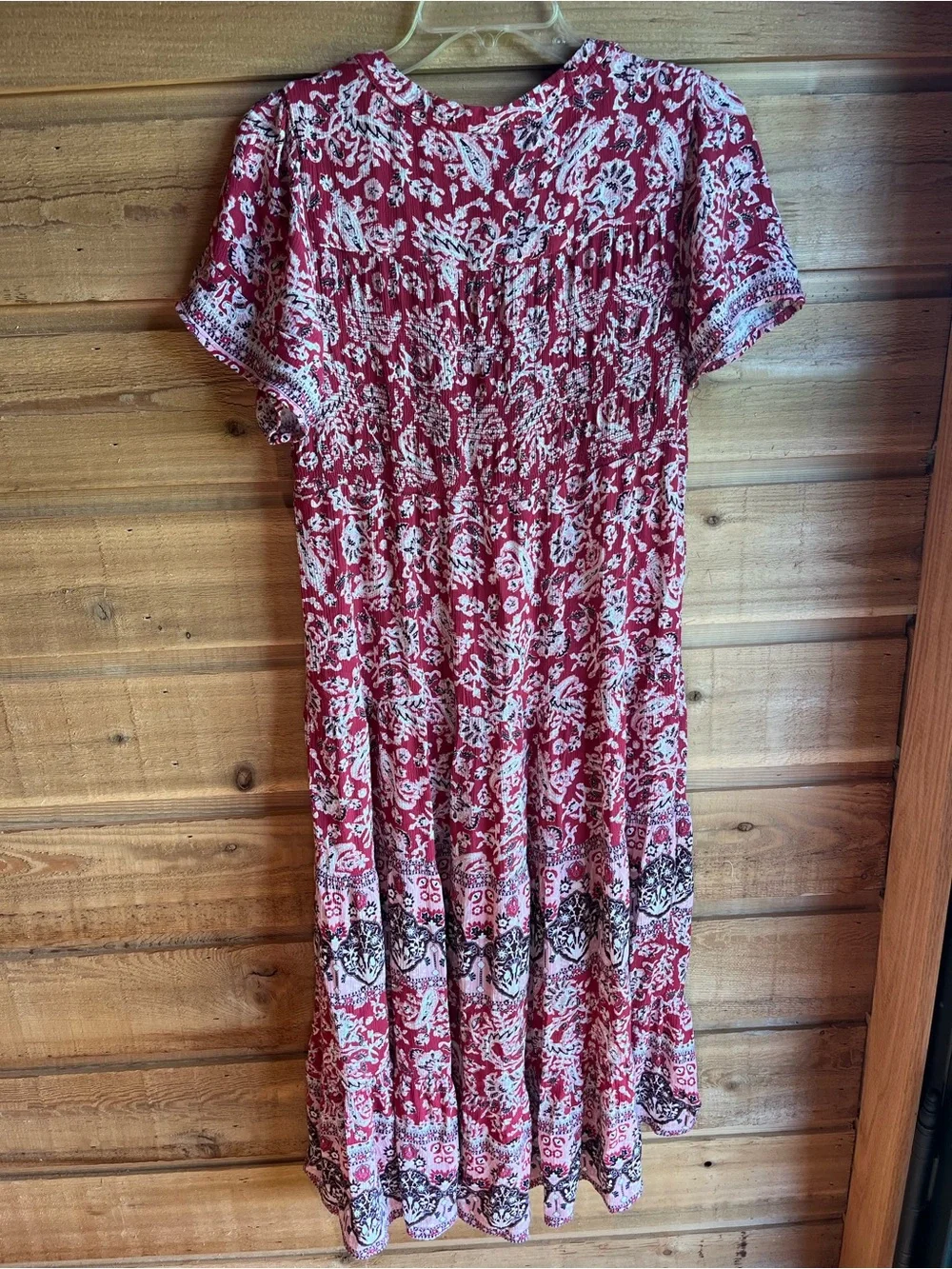 KNOX ROSE - Boho Red Floral Midi Dress Lightweight Summer Dress - Picture 7 of 11